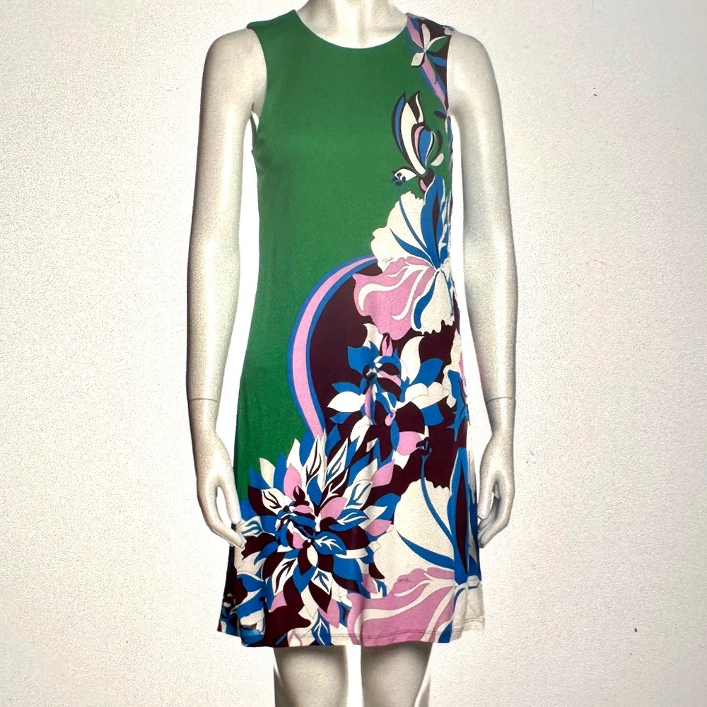 EMELIO PUCCI GREEN FLORAL SHEATH MINI DRESS  S/US 4/EU 38 Retail $1100